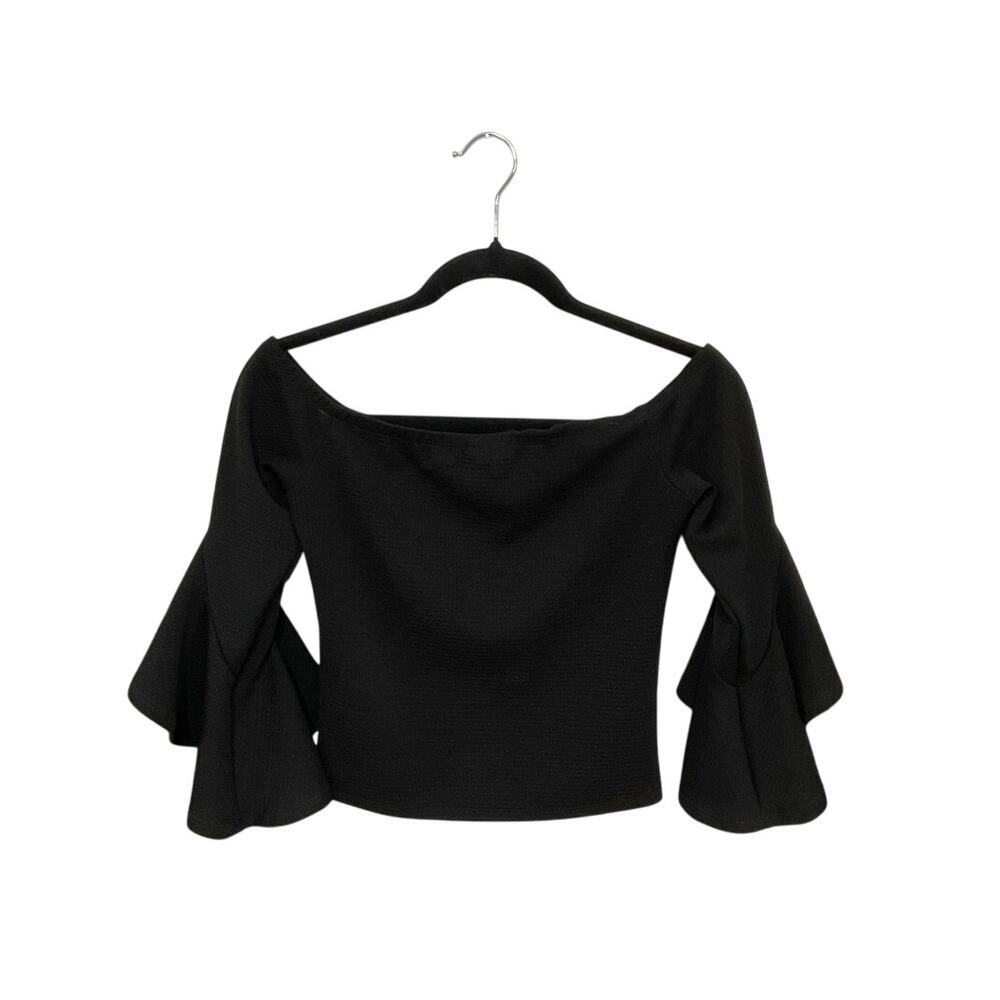 VTG Y2K Charlotte Russe Black Off The Shoulder Bell Sleeve Blouse Small Stretch - Picture 2 of 4